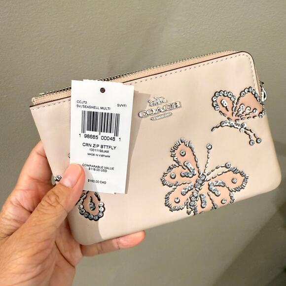 Coach Corner Zip Wristlet With Sparkly Butterfly Print CCJ72‼️choose 1 color‼️ - Picture 6 of 10
